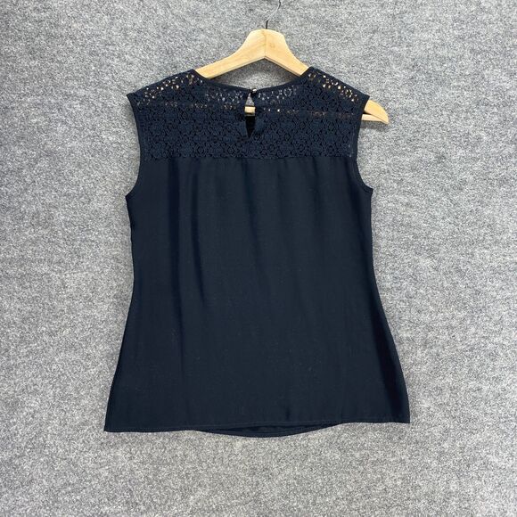 Banana Republic Blouse Women 2 Black Crochet Sleeveless Cotton Crew Neck Casual - Picture 2 of 9